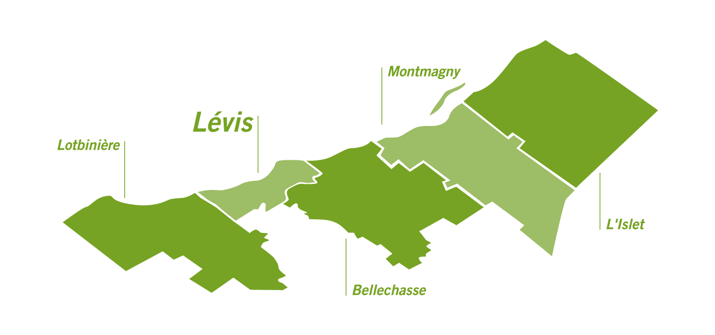 Ville de Lévis et les MRC de Lotbinière, Bellechasse, Montmagny et L'Islet