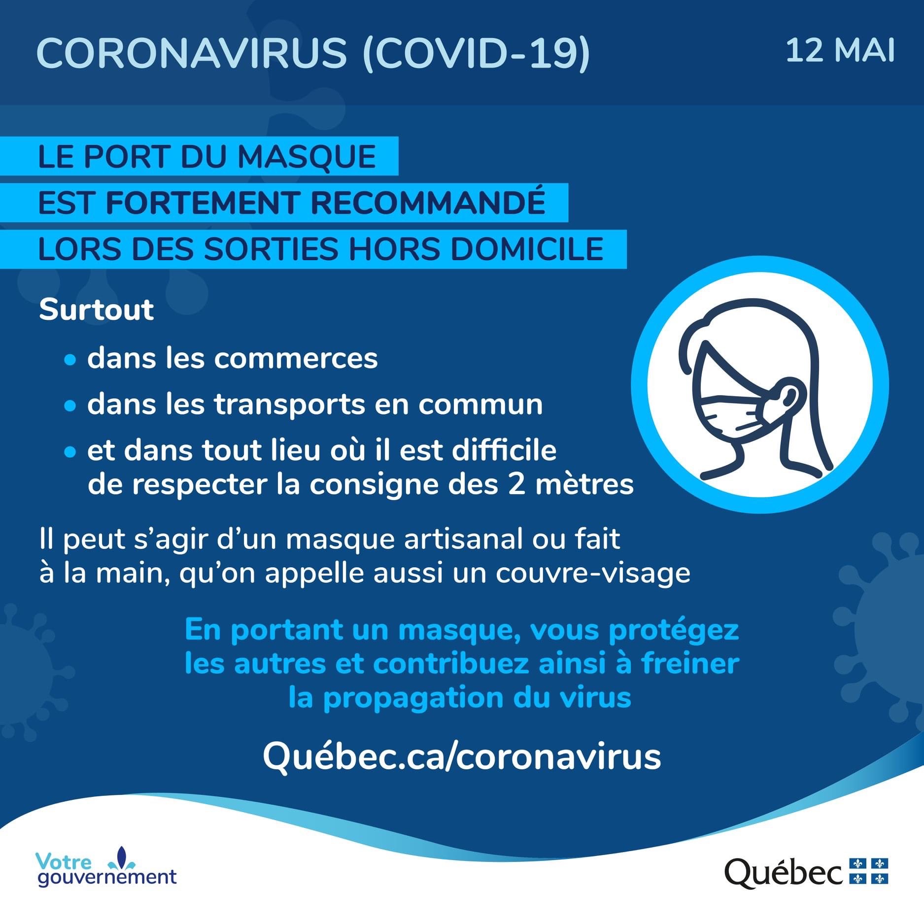  Il faudra préconiser le port du masque ou du couvre-visage dans les lieux publics